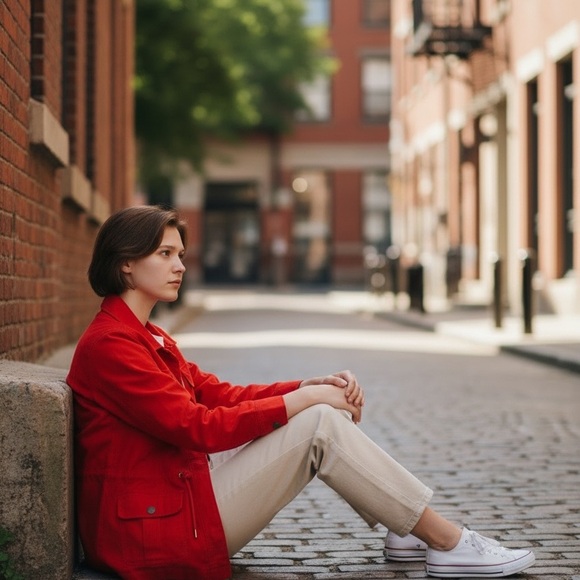 Tommy Hilfiger Bright Red Utility Jacket. Drawstring snap buttons. 4 pockets - Picture 11 of 11